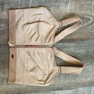 Shefit Low Impact Sports Bra Tan Beige Nude Front Zip Adjustable